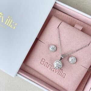 2.36ctw Moissanite Halo Necklace Earrings Giftset S925 in 18k Plated